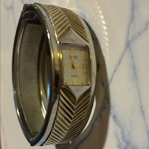 Gold and Silver Chevron Cuff Watch Embassy By Gruen